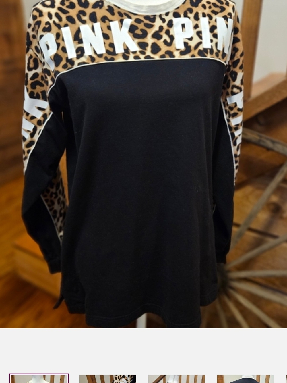 PINK Victoria's Secret Leopard-Accent Black Long Sleeve Top Brand New Condition